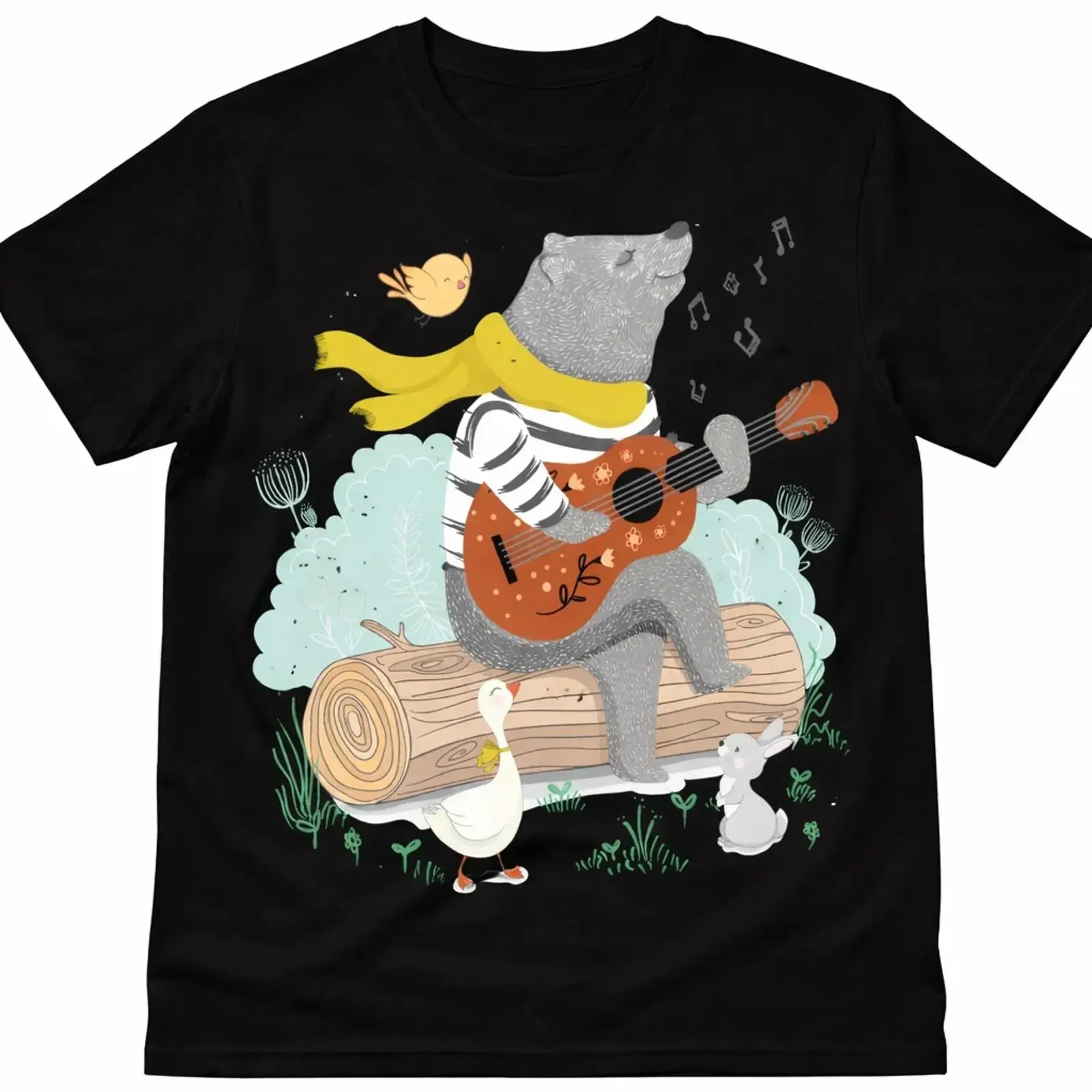 Bear Playing Guitar Forest Animals Cute Woodland Music Kids T Shirt Image 1 of 4 vintage Washed Slightly Unisex Comfortable