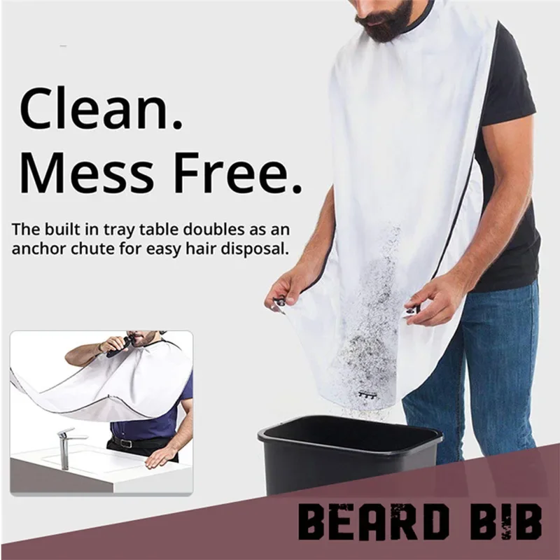 Men’s beard shaving apron — black waterproof beard catcher with trimmer holder, household cleaning tool 6