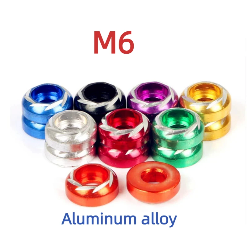 10Pcs M6 Colorful Aluminum Flat Washers Motorcycle Modification Decorative Gasket License Plate Decoration Spacer Pads