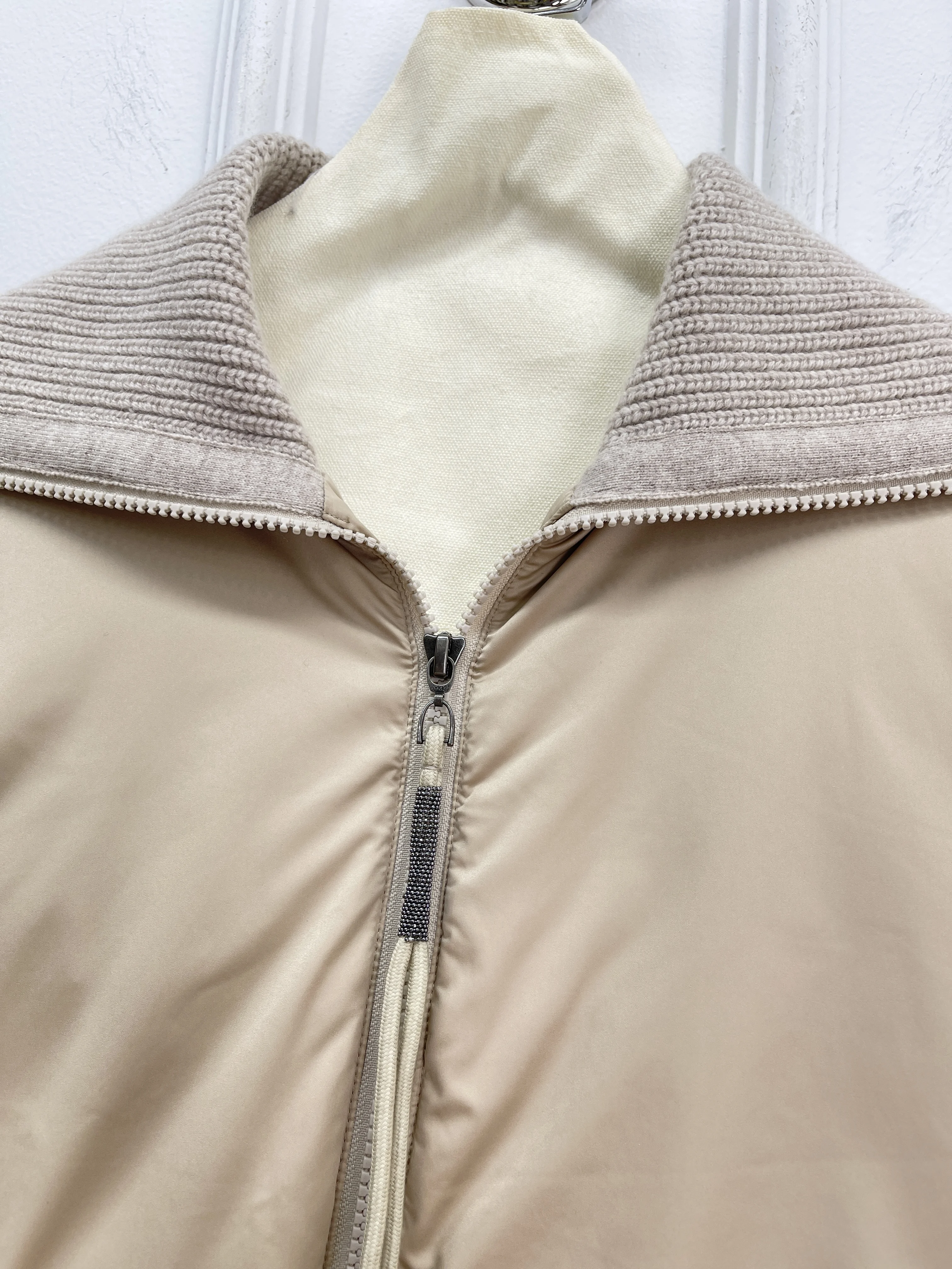 여성용 2025 가을 겨울 신상품 고품질 대형 라펠 지퍼 구스 다운 재킷 양모 혼합 소매 따뜻한 재킷