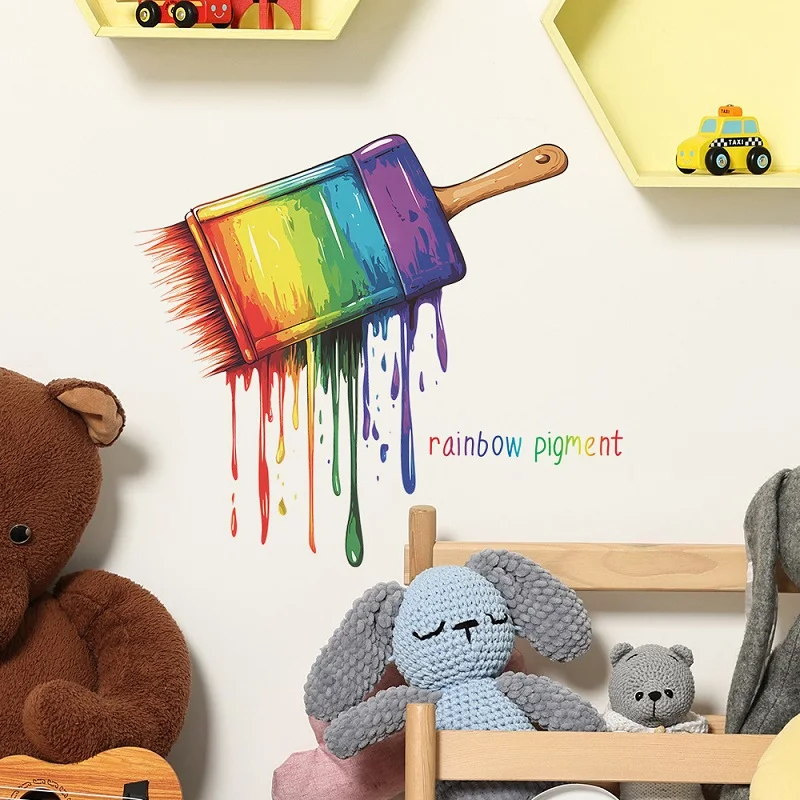 Rainbow Brush Wall Sticker, Rainbow Pigment Sticker,bedroom Living Room Entrance Art Painting Wall Stickers Self-adhesive PVC