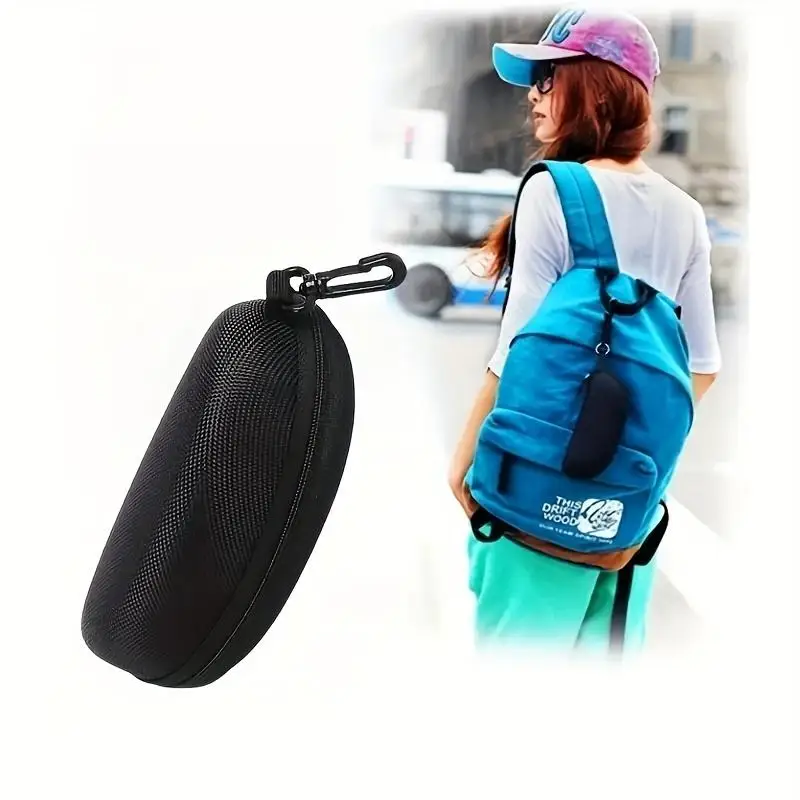 Portable Zipper Sunglasses Protector Box Eye Glasses Case Box EVA Travel Pack Black Glasses Case Accessories With Hook