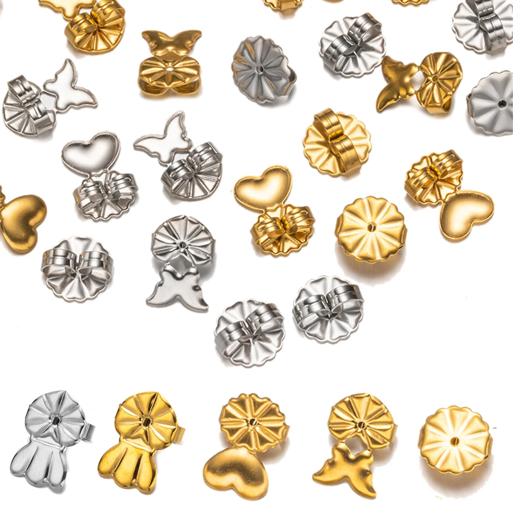 10Pair Stainless Steel Earring Lifter Backs Support Butterfly Stud Plug Jewelry Making Supplies Components Accessories No Fade