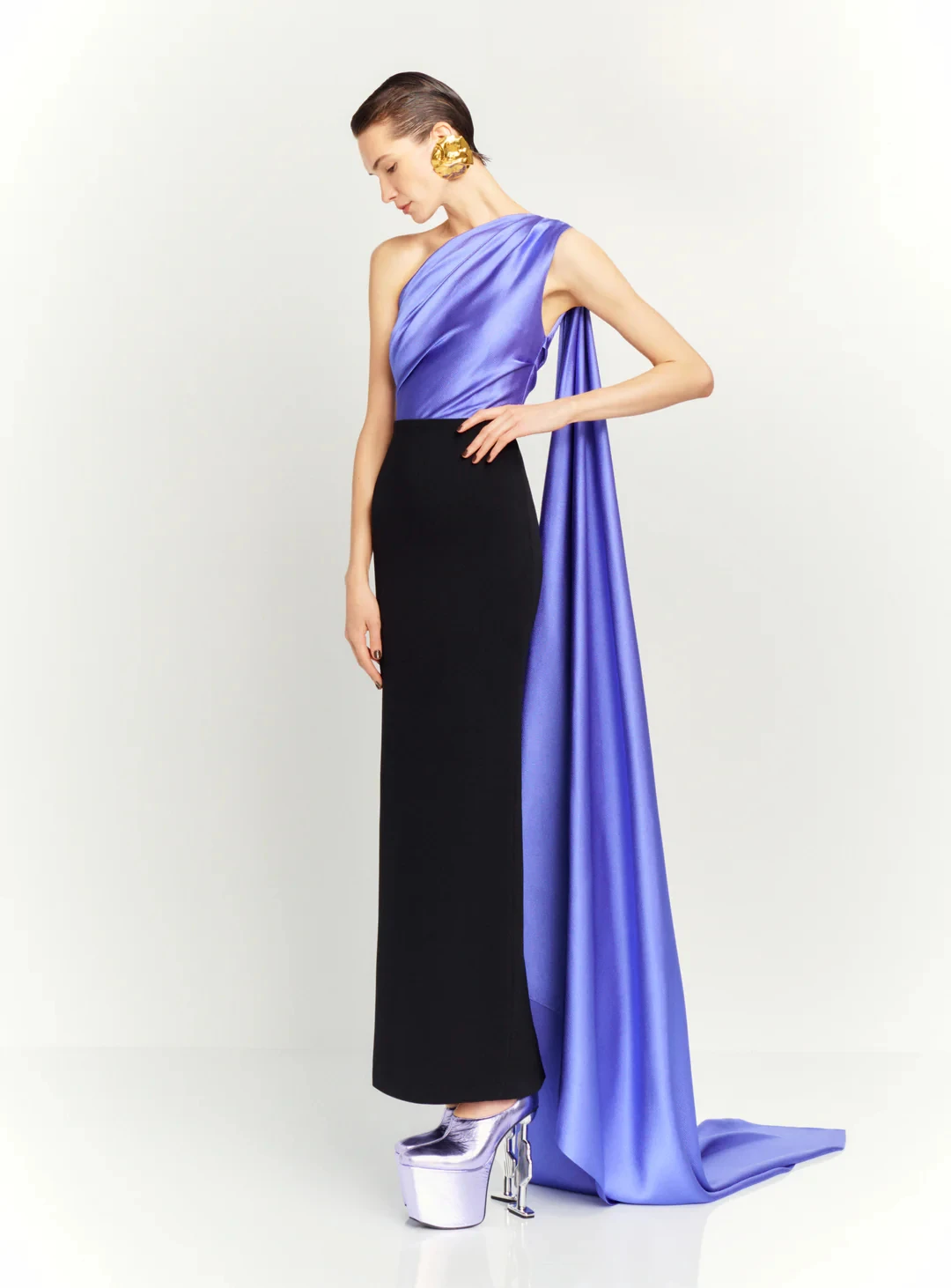 

Customized Jersey Straight One Shoulder Evening Dress Sleeveless Floor Length Watteau Train Delicate Vestidos para mujer