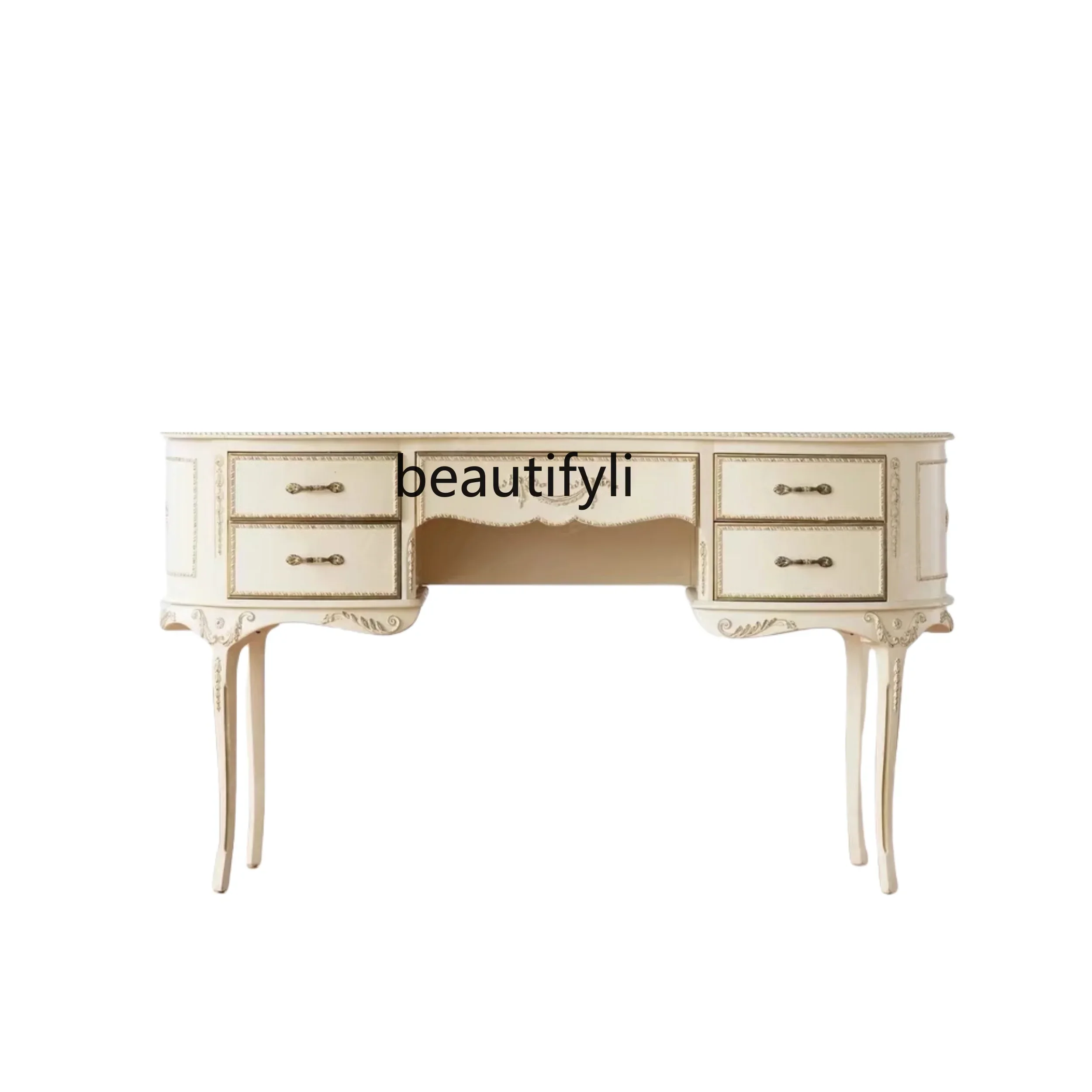 

xz1French Retro Distressed Pink Dressing Table Nordic Style Solid Wood Carved Dressing Table Dressing Stool Glass