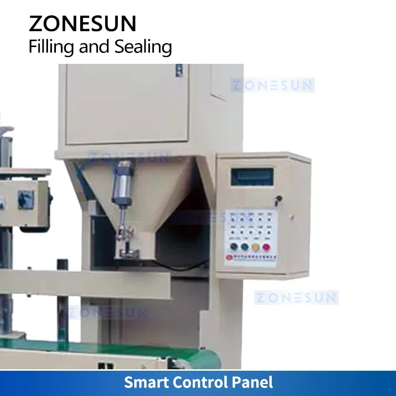 ZONESUN ZS-NH100A Industrial Automatic Granule Weighing Packaging Machine 10-25kg Grain Corn Bagging Machine with Sewing Machine