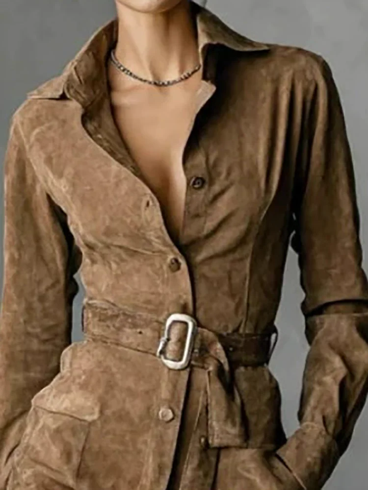 Long Sleeve Turn Down Collar Buttons Elegant Dress Women Autumn Solid Patchwork Simple Party Dress Office Ladies Dress With Belt