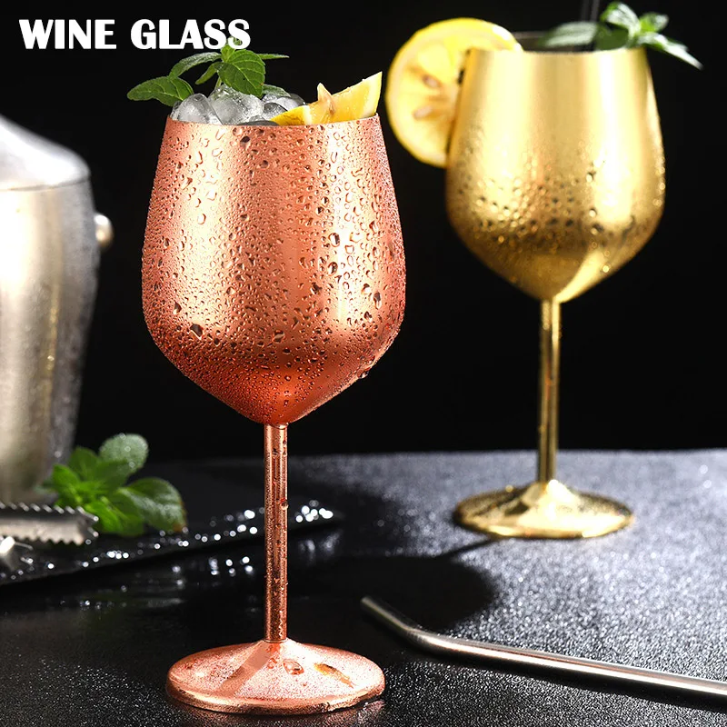 Stainless Steel Goblet Red Wine Glass Drop-Resistant Drum Type Copper Plated Wine Glass Wine Glass Cup Wine Glass