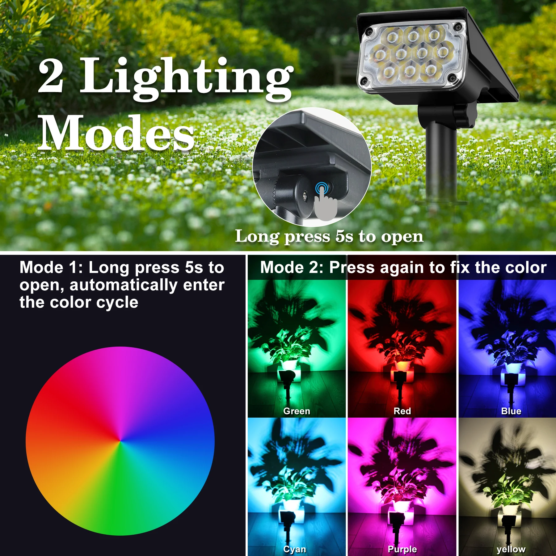 1/2/4PCS Solar Power Light Adjustable Light Temperature Solar Garden Light outdoor IP65 Solar Lamp Super Bright Solar Spotlight