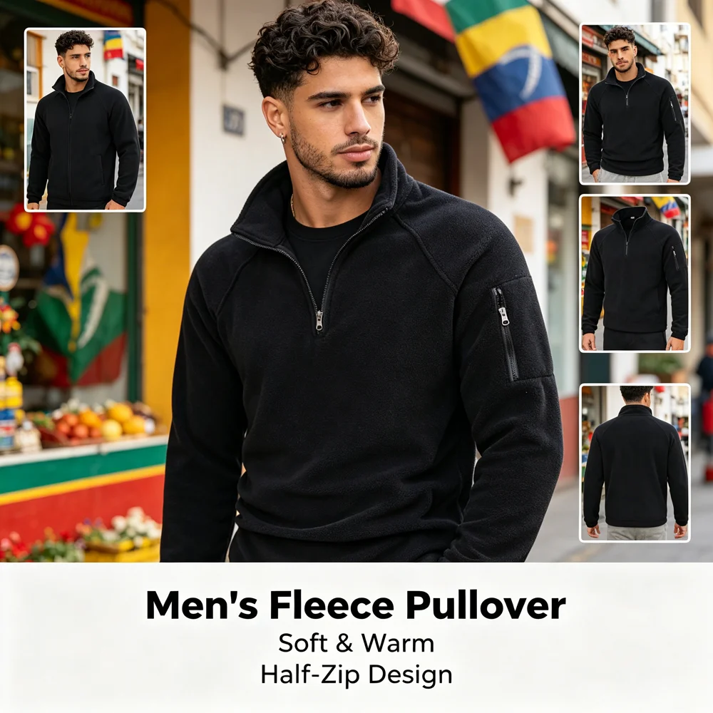 Winter Mens Polar Fleece Jackets Man Softshell Half Zip Pullover Sweatshirt Men Stand Collar Thermal Windbreaker Hiking Jacket