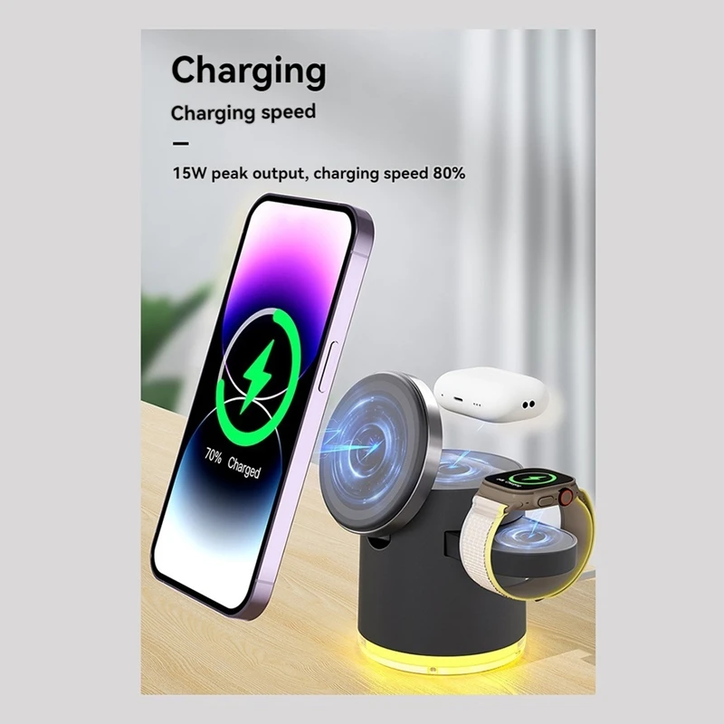 Qi2 Wireless Charger 3In1 Fast Charging Station Stand Folding Holder For Iphone 12/13/14/15 Series  Apple Watch