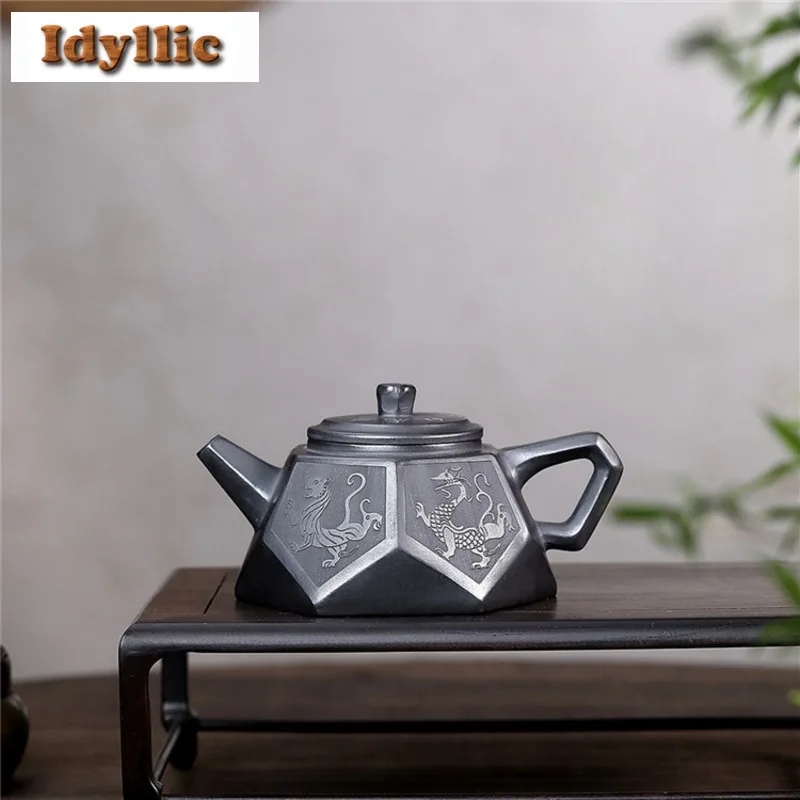 

240ml Elegant Yixing Purple Clay Teapots Handmade Diamond Pot Raw Ore Stone Yellow Mud Kettle With Strainer Zisha Tea Set Craft