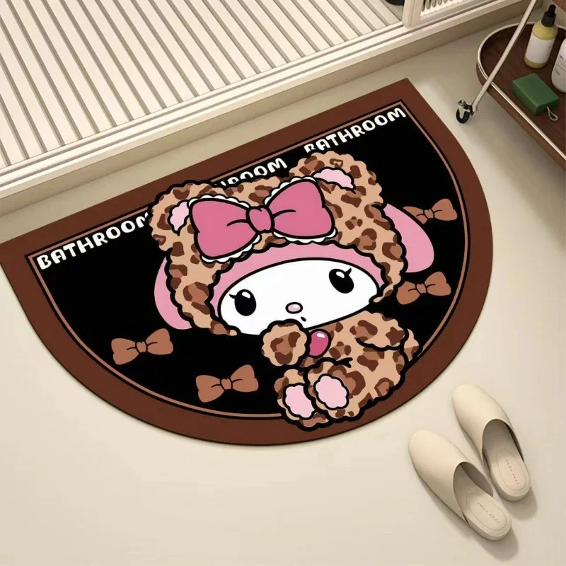 2026 New Kawaii Cinnamoroll Bath Mat, Diatomite Semi-circle Quick Dry Rug, Non-slip Absorbent Bathroom Mat
