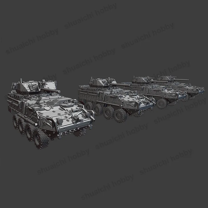 4PCS 1/700 Scale M1269 Dragoon Wheeled Infantry Fighting Vehicle Model 3D Print Army 30mm Artillery Armored Car Miniature Parts