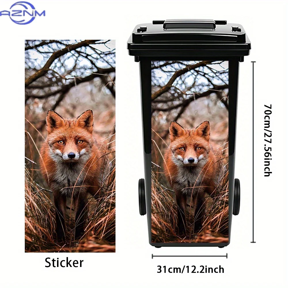 3D Realistic Wilderness Fox Trash Can Decal - Self-Adhesive PVC Waterproof Sticker, Artistic Animal Theme Kitchen Bin Cover Mu