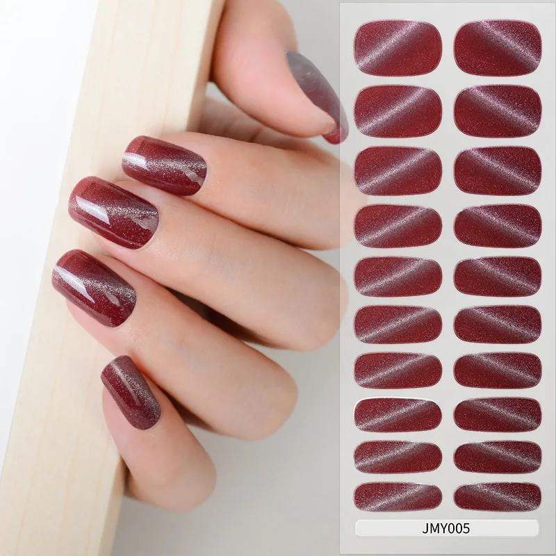 

20Tips Cat's Eye Semi-Cured Nail Wraps Simple Adhesive Waterproof Long Lasting Gel Nail Stickers for UV Lamp Need DIY Manicure