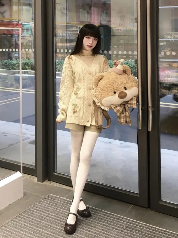 

Retro Sli Loose Knitted Flower Top V-Ne Faionable Beautiful Winter irt for Small Figures Unique And Attractive