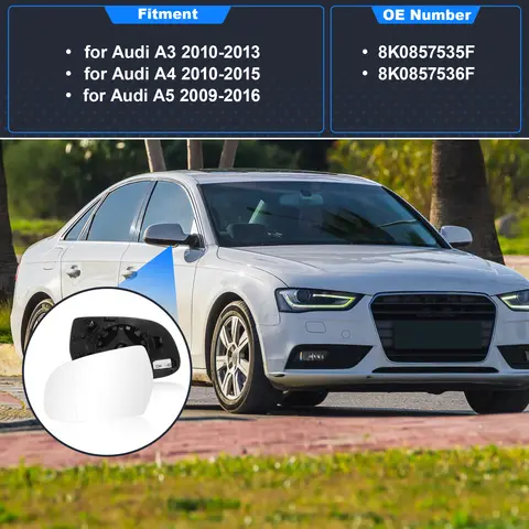 UXCELL 오른쪽 왼쪽 가열식 윙 미러 유리, 아우디 A3/A4/A5용, No.8K0857535F/8K0857536F