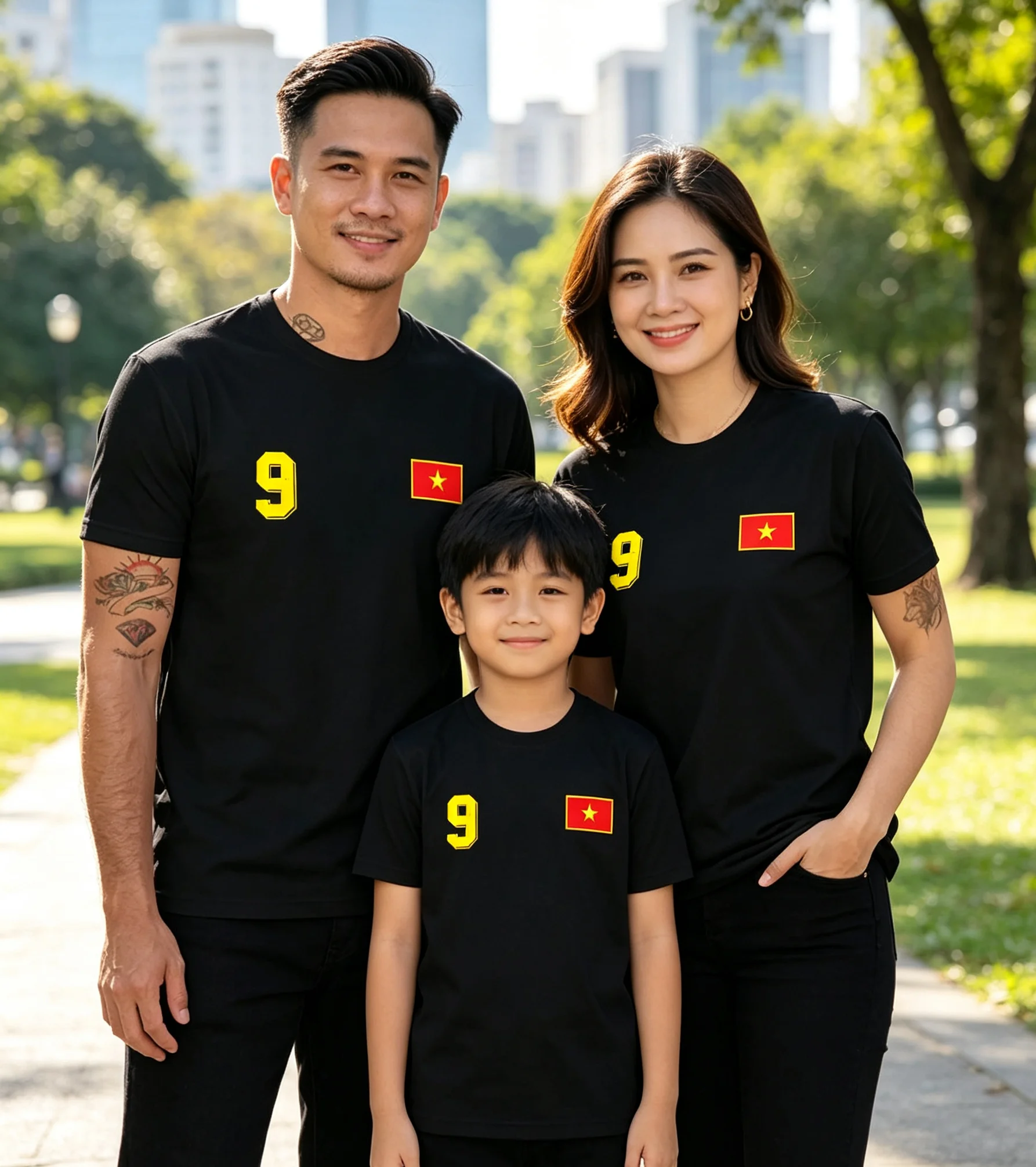 Family Matching Outfits Vietnam Flag No.9 Print T‑Shirt Dad Mom Kid Retro Soccer Fan Short Sleeve Unisex Tops