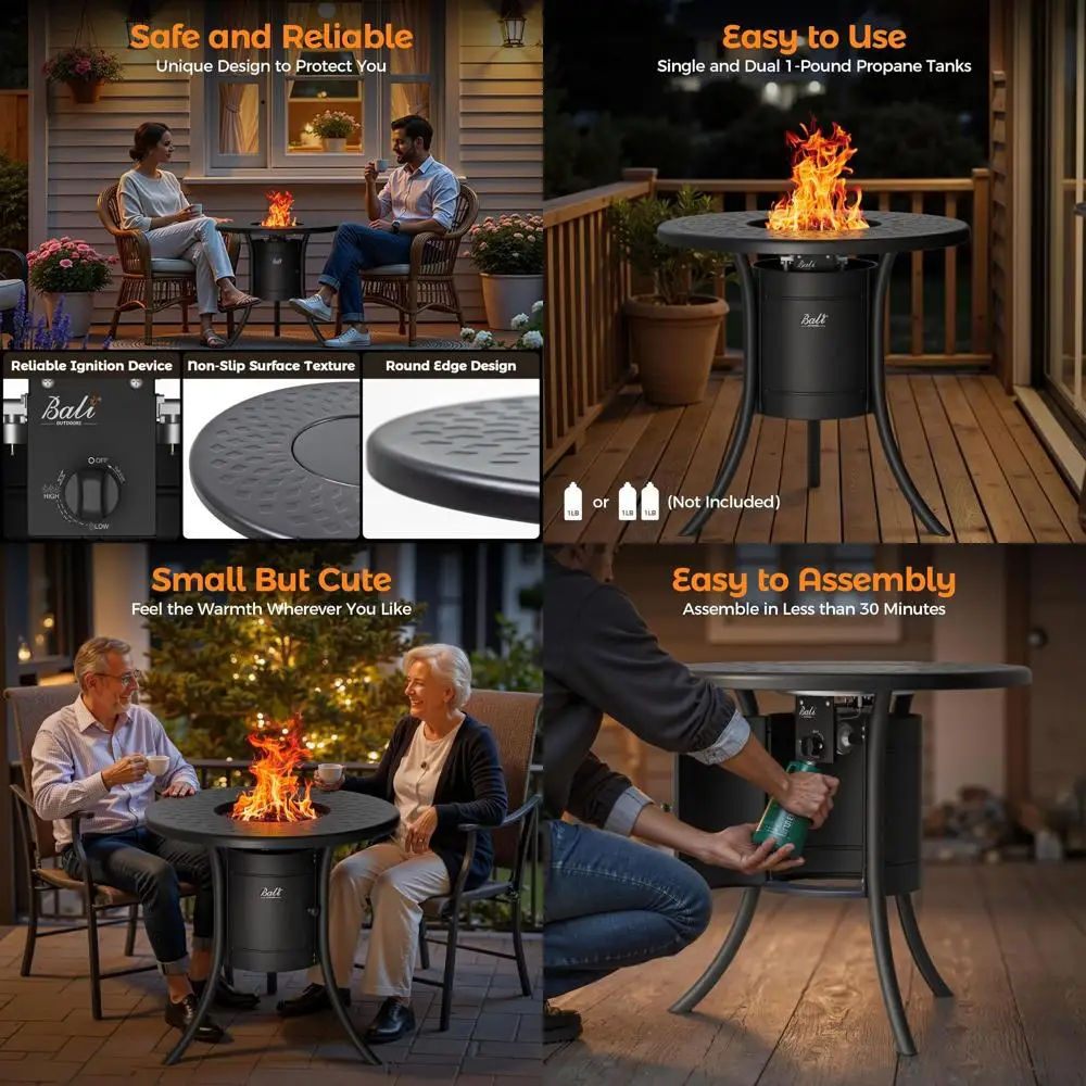 

26-дюймовый круглый уличный стол-костровище на пропане для патио, черный