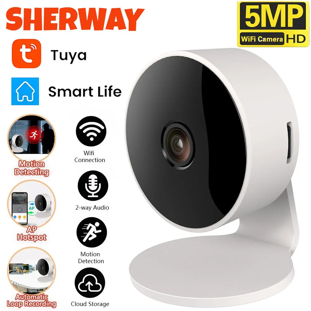Tuya WiFi IP Camera Indoor 5MP Baby Monitor Two Way Talk Cam Motion Detection 1080P IR Night Vision Security Video Surveillance