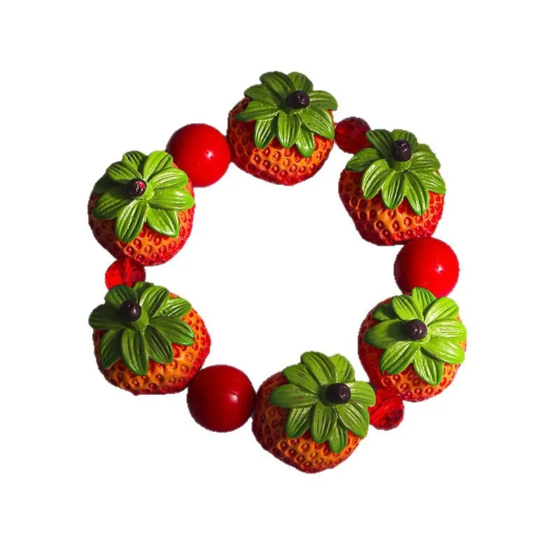 New Cute 3D Fruit Bracelet Colorful Strawberry Banana Orange Watermelon Bead Chain Women Dopamine Summer Fashion Bangle Jewelry
