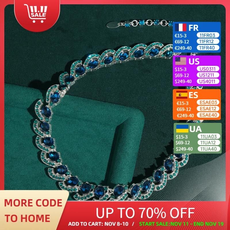 

Роскошное винтажное колье-чокер с синими стразами и кристаллами, воротник, аксессуары с перьями павлина, женские антикварные ювелирные изделия, элегантность 2025