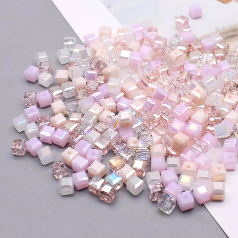 Pink Color 6mm Czech Glass Crystal Beads Cube Square Crystal Beads Charms Colour Candy Seed Beads For DIY Jewelry Making