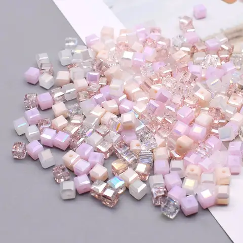 핑크 컬러 체코 유리 크리스탈 비즈 큐브, 사각형 크리스탈 비즈, 매력 컬러 캔디 시드 비즈, DIY 쥬얼리 만들기, 6mm