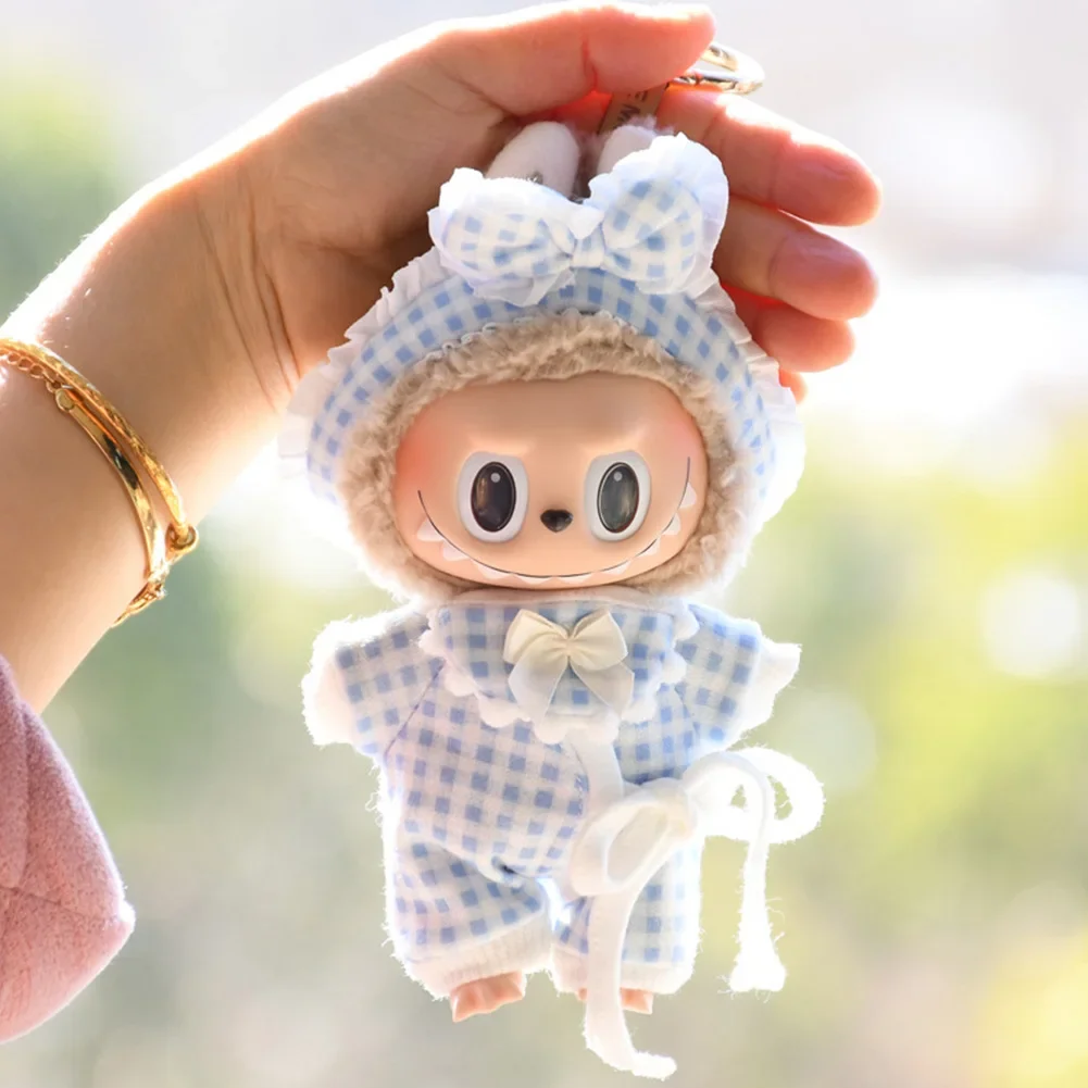 Mini ropa de muñeca de peluche de 15cm, accesorios de atuendo para muñecas de ídolo Kpop Exo Labubu de Corea, pijama a cuadros, traje, ropa DIY, regalo para niños