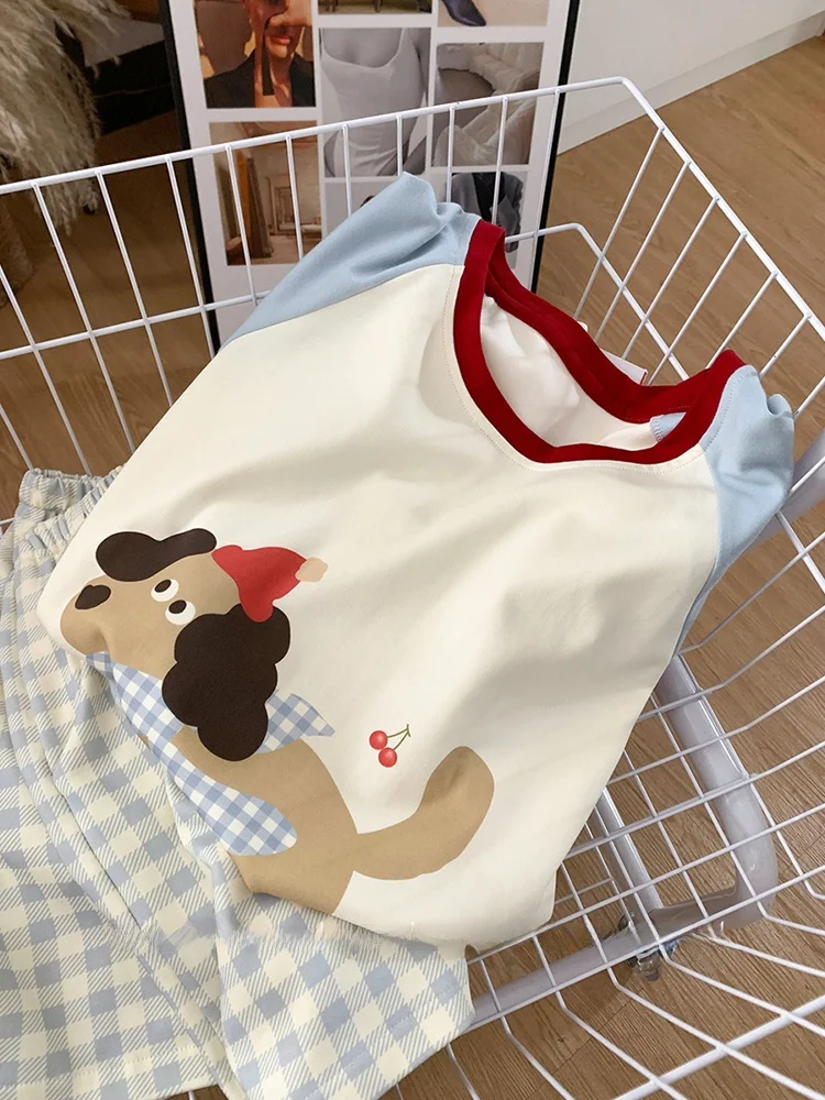 

Summer Cotton Pajamas Women's round Neck Sausage Dog Sleepwear Short Sleeve Short Pants Outwear Suitable Home Clothes