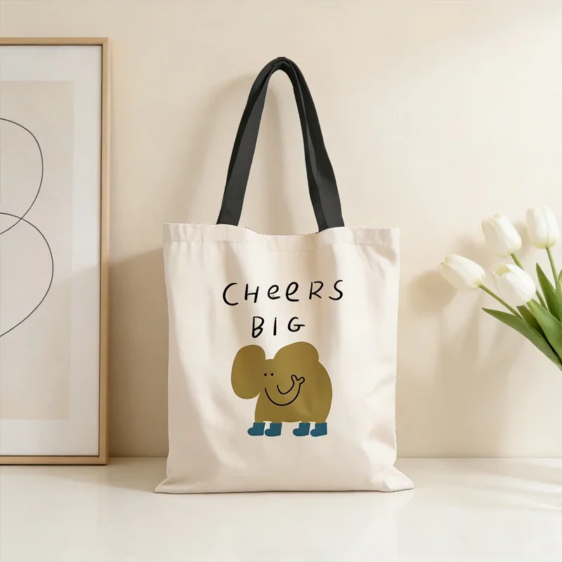Women Cartoon Canvas Handbag Large Capacity Commuter Tote Bag Lightweight Daily Shoulder Purse