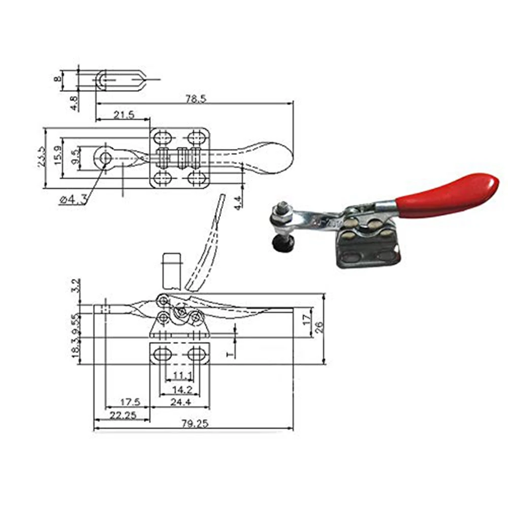 AEE3-Red Toggle Clamp GH-201A 27Kg Quick Release Tool Horizontal Clamps Hand New Heavy Duty Tooling Accessory