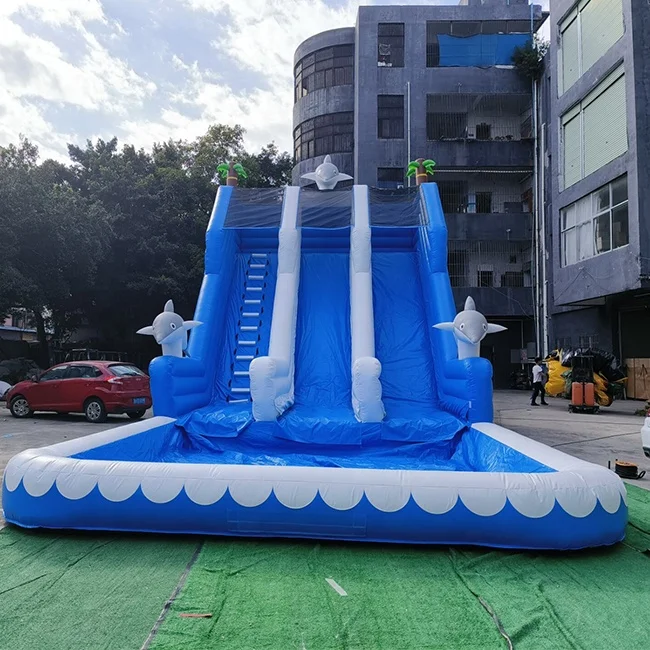 2020 Hot Sale Giant PVC Blue Crush Dual lane Water Slide Commercial Water Slide Inflatable for Kids