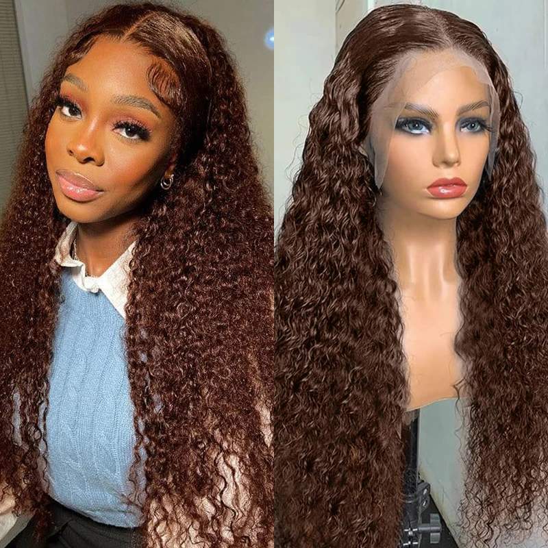 Chocolate Brown Water Wave 13x6 Lace Front Wig 30 Inch Curly Wave 13x4 Lace Frontal #4 Colored 100% Human Hair Wigs For Women