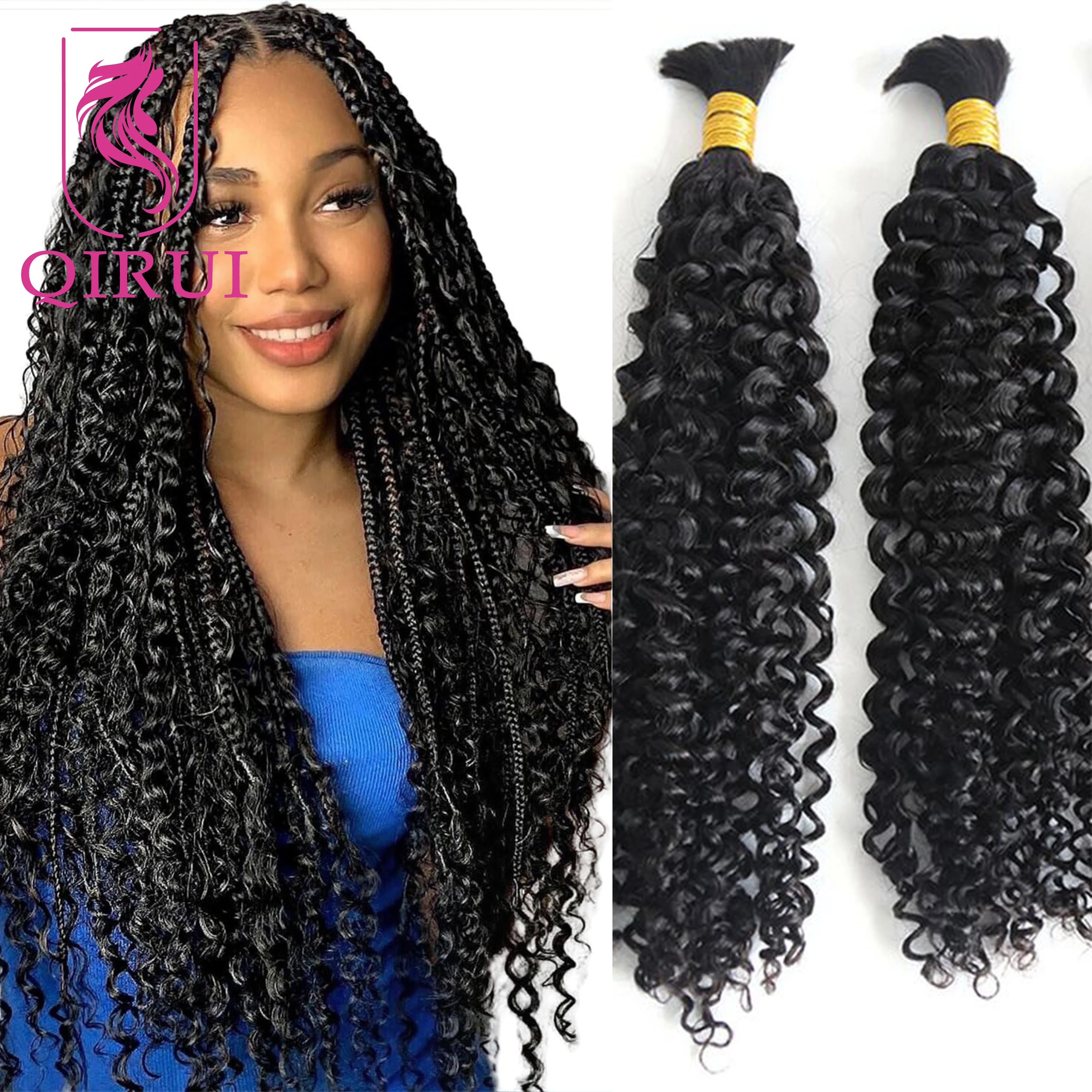 Bulk Human Hair For Braiding Indian Curly Burmese Human Hair No Weft Double Drawn Full End Boho Braids Hair Extensions