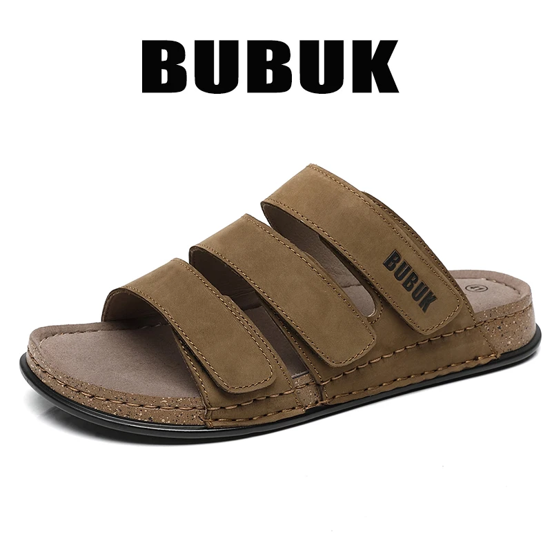 Bubuk Neue Herren-Sandalen mit Korksohle, Dreifach-Riemen, Verstellbare Casual Slip-Ons mit Klettverschluss, Rutschfeste Outdoor-Strandsandalen in Großen Größen – Detail 6