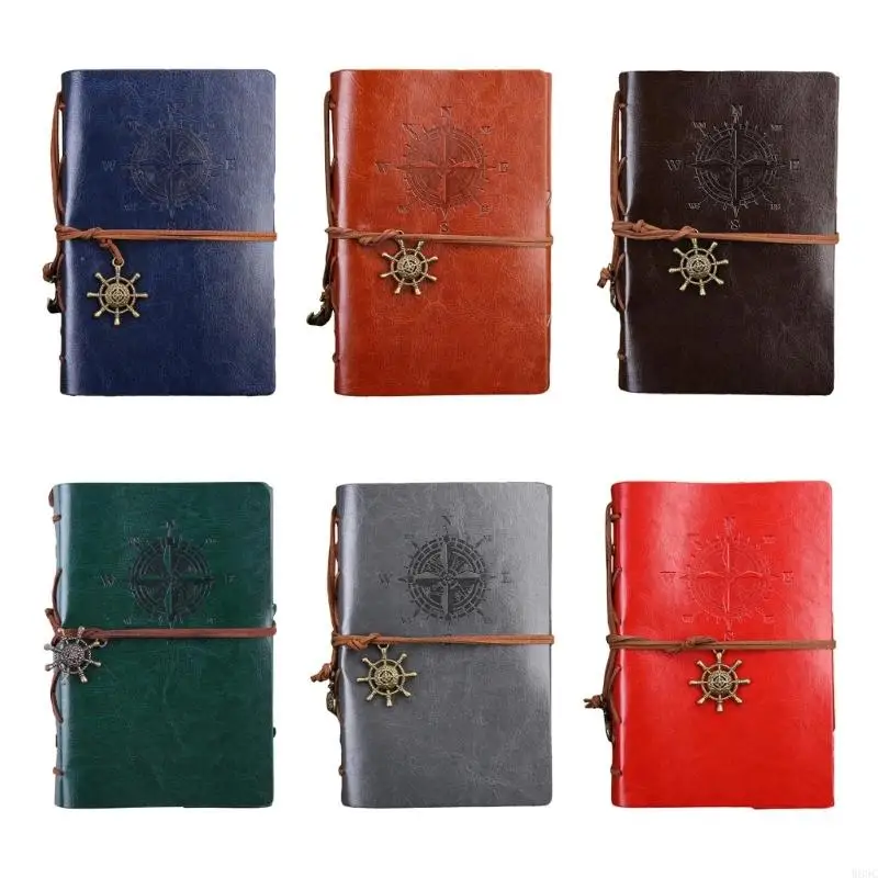 W89C Leather Journal Notebook ، دفتر ملاحظات قابل لإعادة التعبئة 150 صفحة فارغة مجلة ورقة فضفاضة