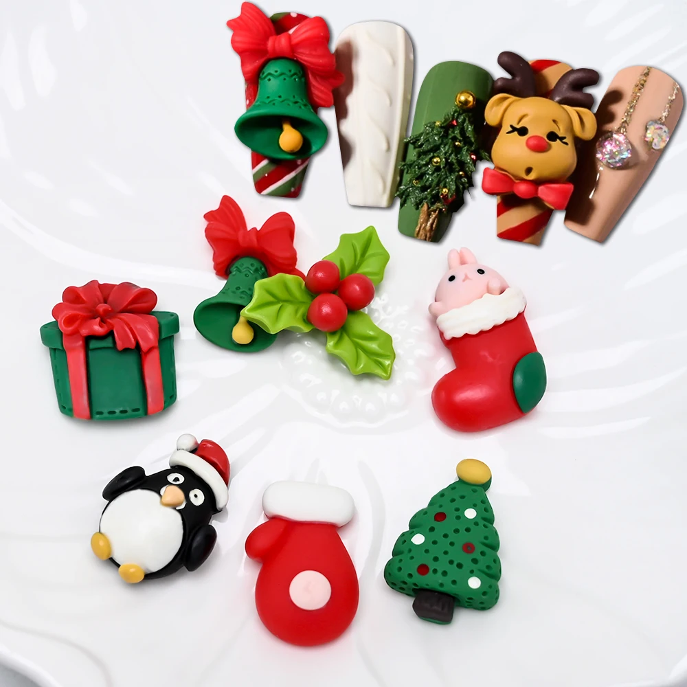 5 ชิ้น/ถุง 5D Nail Art Charm น่ารักและน่าสนใจ Santa Claus, ต้นไม้, ตกแต่งเล็บ DIY สําหรับเคสโทรศัพท์, ปากกา, เล็บ ฯลฯ