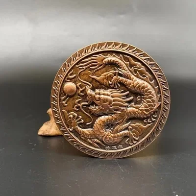 Exquisite Copper Double Dragon Commemorative Medallion Decoration