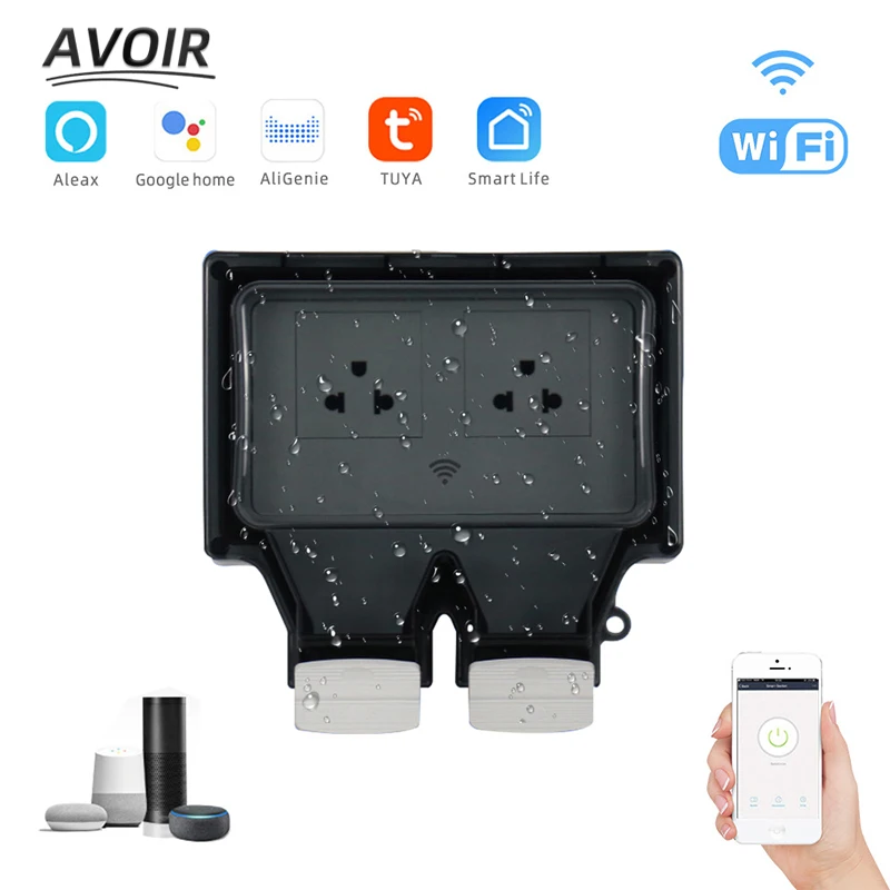 

Avoir Tuya Wifi Smart Socket IP66 Waterproof Weatherproof Outdoor Wifi Connected Socket With Timer US Electrical Sockets Plug