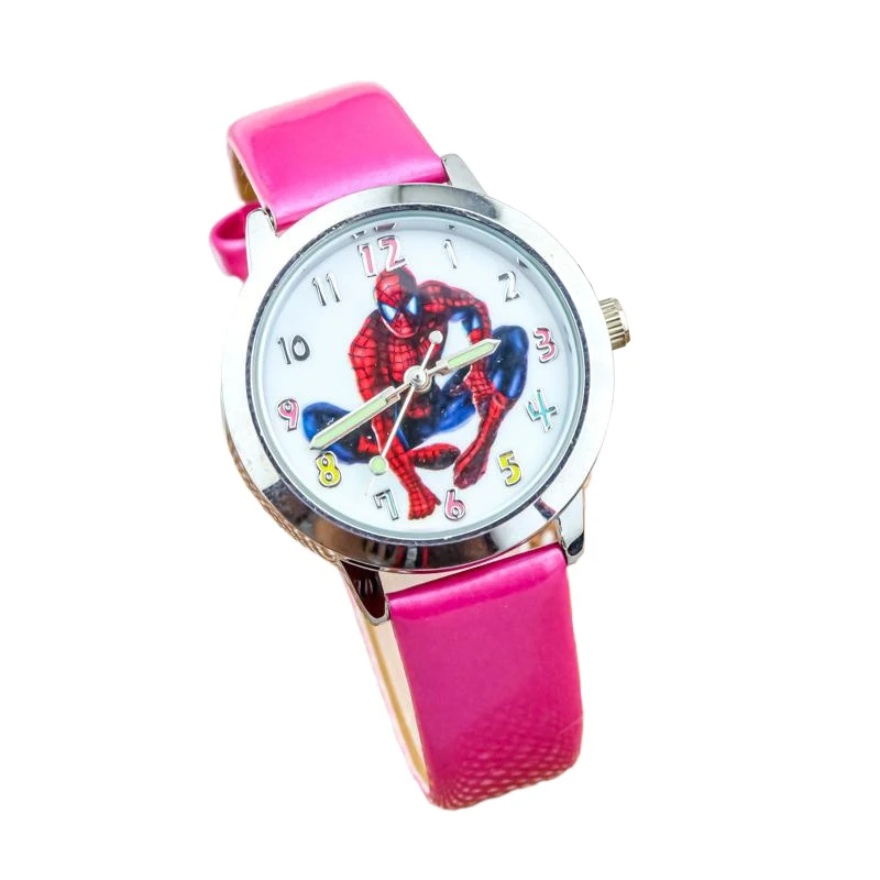 Miniso Anime Cartoon Marvel Spiderman Lichtgevende Ronde Quartz Jongens Studenten Horloge Kinderen Lederen Riem Polshorloge Verjaardagscadeaus