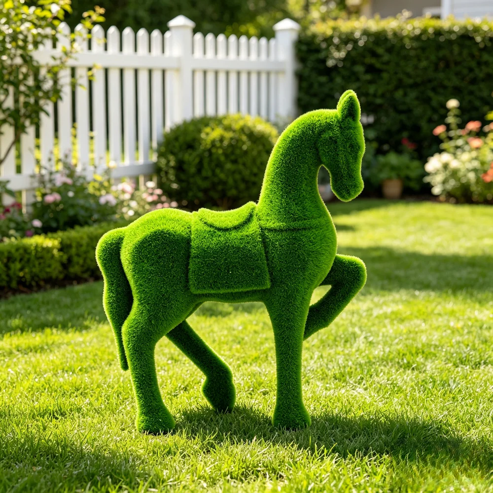Rustic Classic Flocked Horse Resin Figurine, Weatherproof Outdoor Garden Lawn Statue, Farmhouse‑Style Decorative
