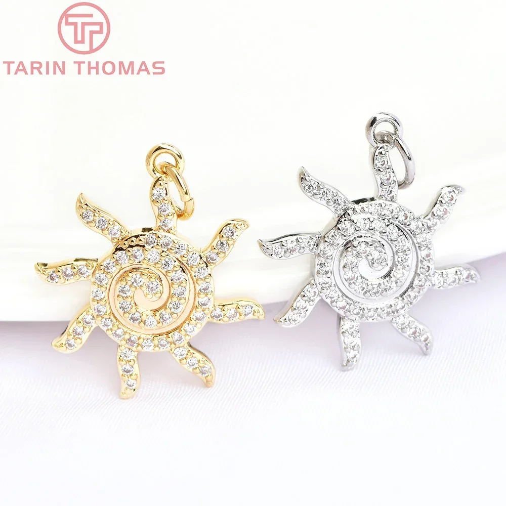 (5507)2PCS 18.5MM 24K Gold Color Brass with Zircon Sun Flower Pendants High Quality Diy Jewelry Findings Accessories Wholesale