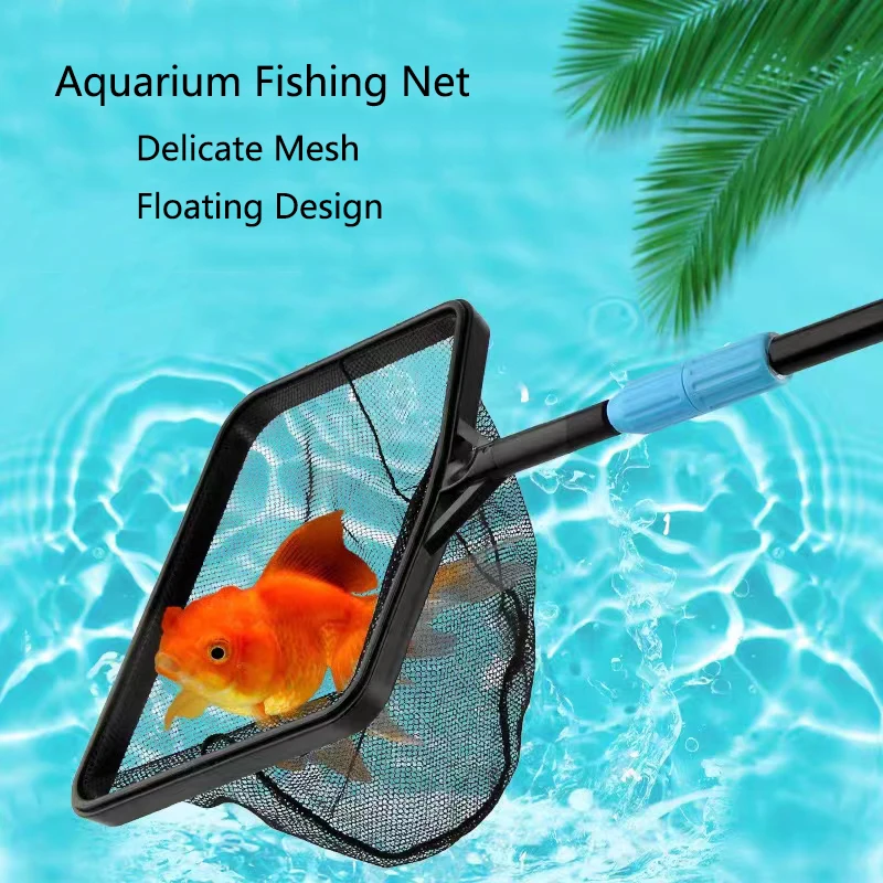 

Fish Shrimp Tank Clean Accessories Extendable Long Handle Square Aquarium Fish Tank Fishing Net Landing Net for Catching