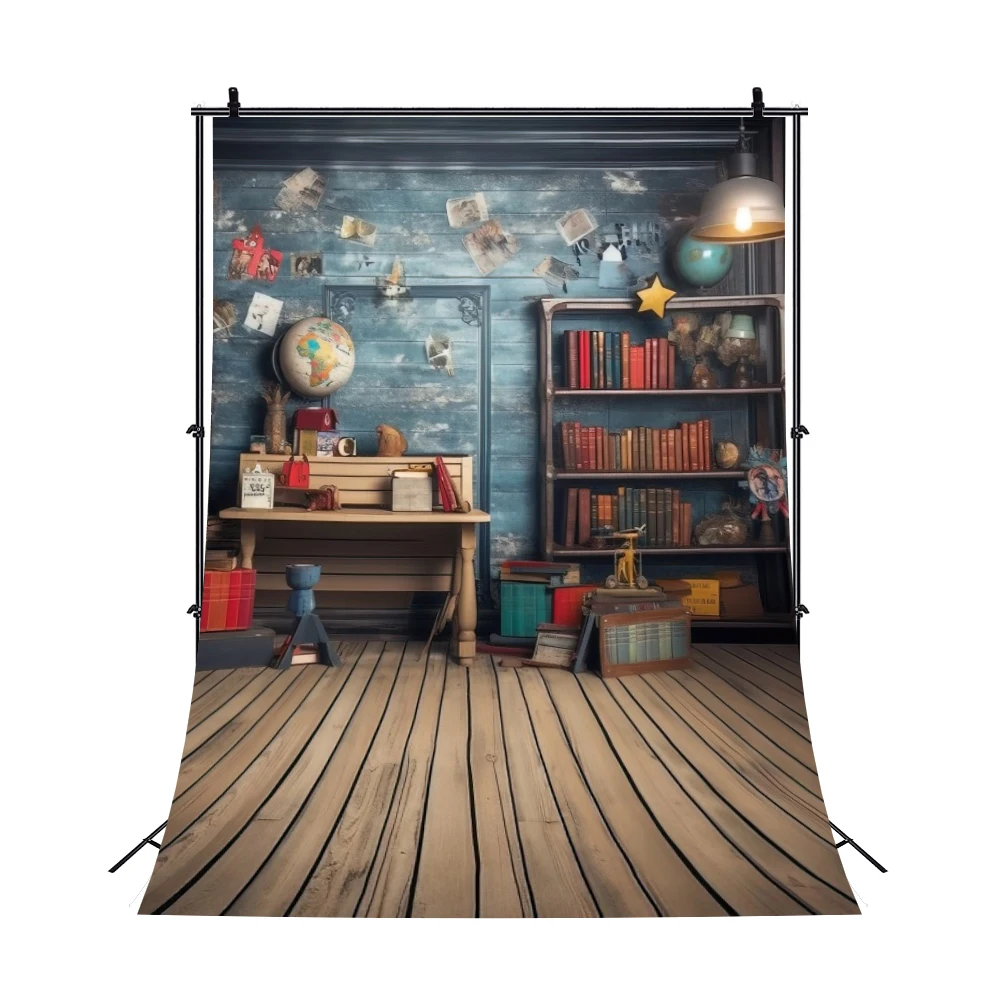 Vintage Bookshelf Backdrops Wood Library Bookcase Scene Children Back to School Party Decor Baby Portrait Photography Background