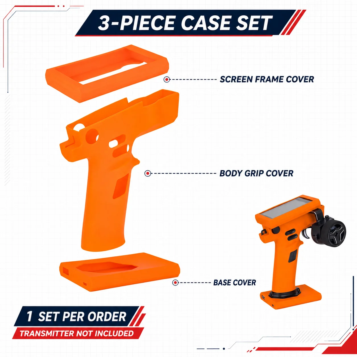 3-Piece Silicone Case Set for FlySky Noble NB4 NB4 Lite Transmitter Screen Frame Grip Base Cover Anti Scratch Dust Protection