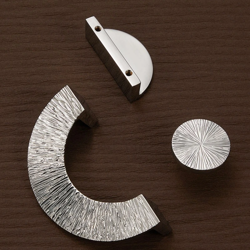 Hand Hammered Brass Half Moon Handle Luxury Drawer Pull Cabinet Wardrobe Knob Semi-circular Ring Hardware Furniture Accessory