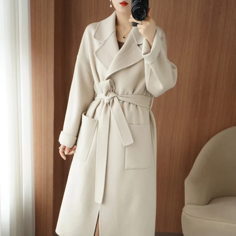 

2025 New Wool Double-faced Wool Coat Women's Long Wool Winter Slim French Korean Hepburn Style