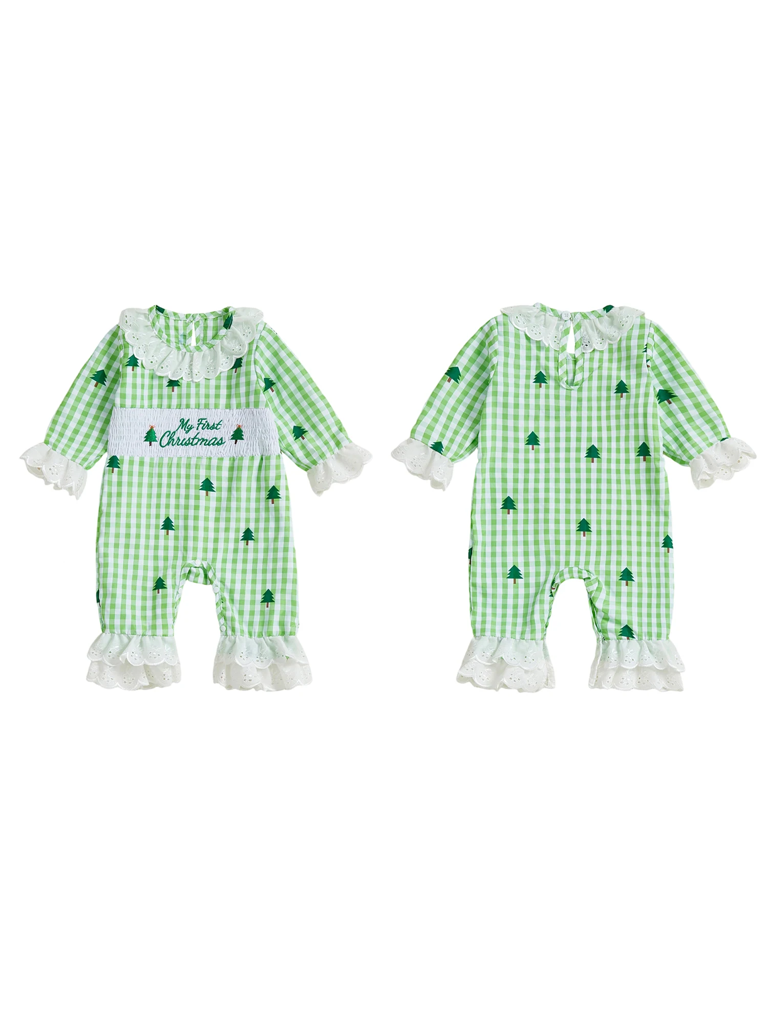 

Stylish Toddler Tartan Playsuit with Festive Holiday Stitching and Smocked Detailing on Round Neckline and Sleeves